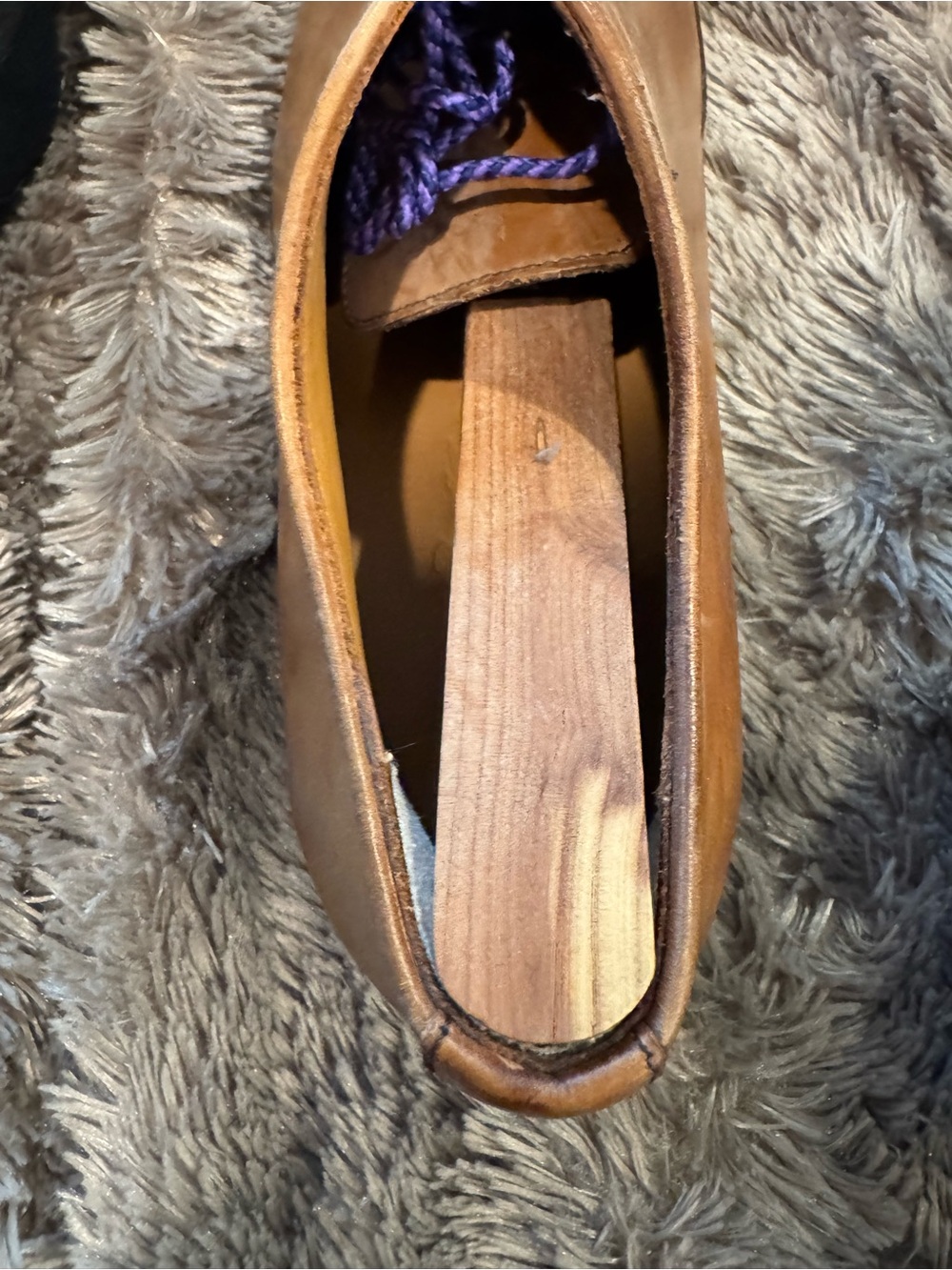 Men's Tan Leather Derby Shoes with Blue/Purple Laces by CUOIO. Made in Italy - Picture 11 of 14